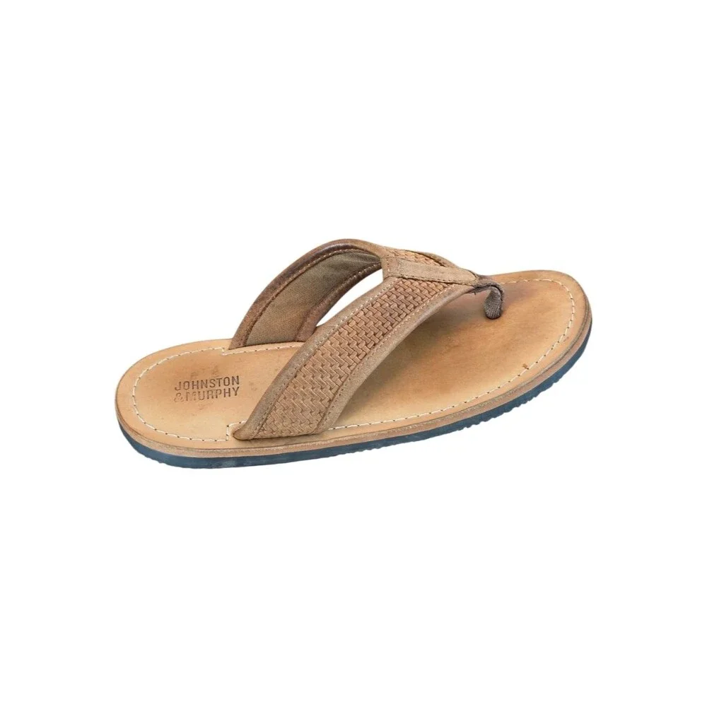 Boys Johnston & Murphy Leather Thong Norris Sandals Flip Flops size 13M Brown